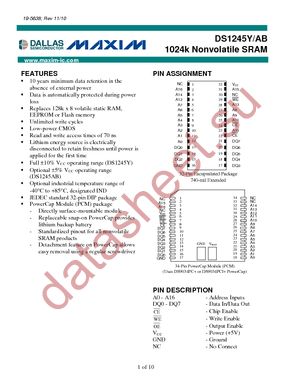 DS1245YP-70 datasheet  